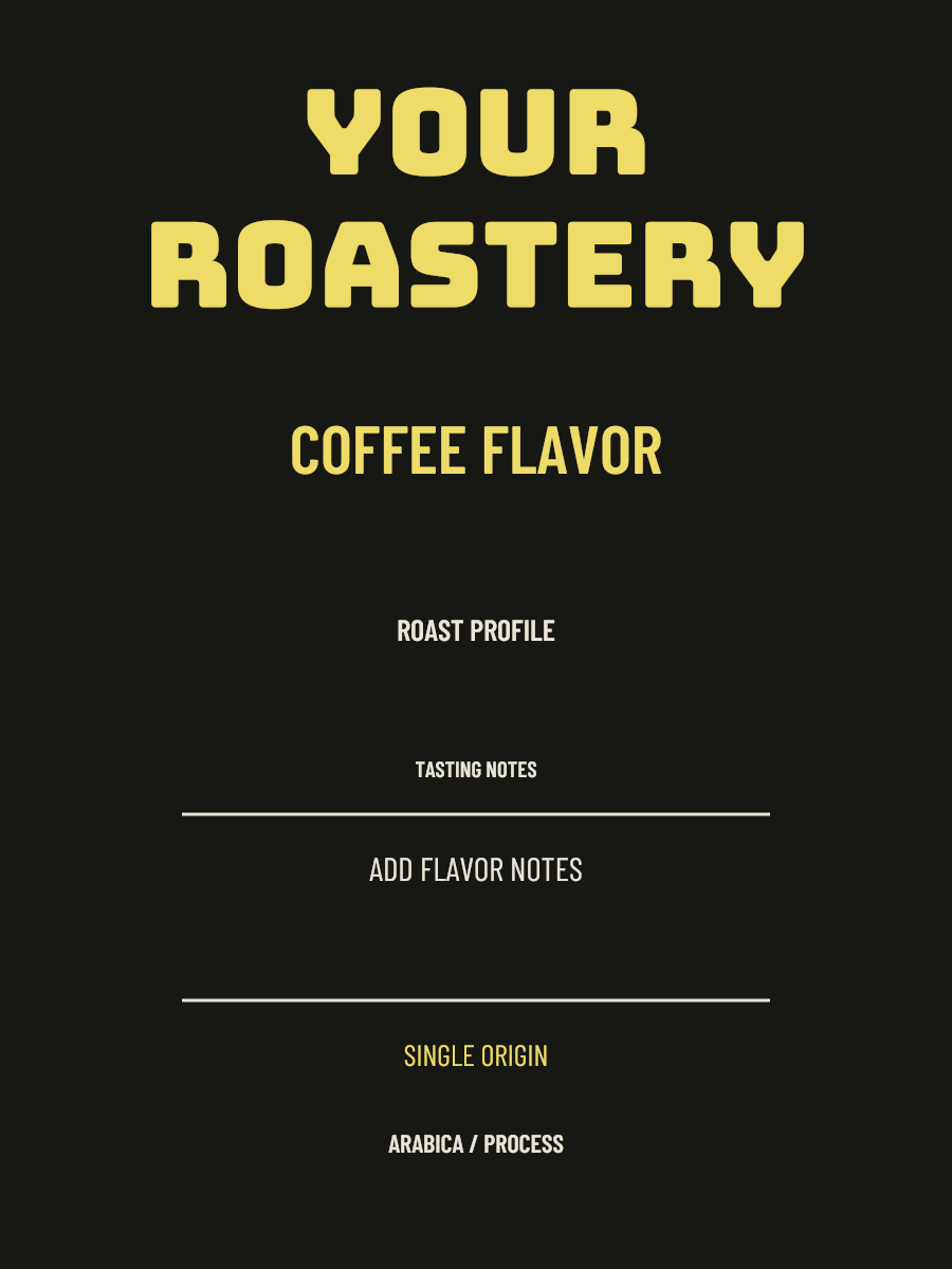 Bold Black Coffee Label layout with sample coffee details