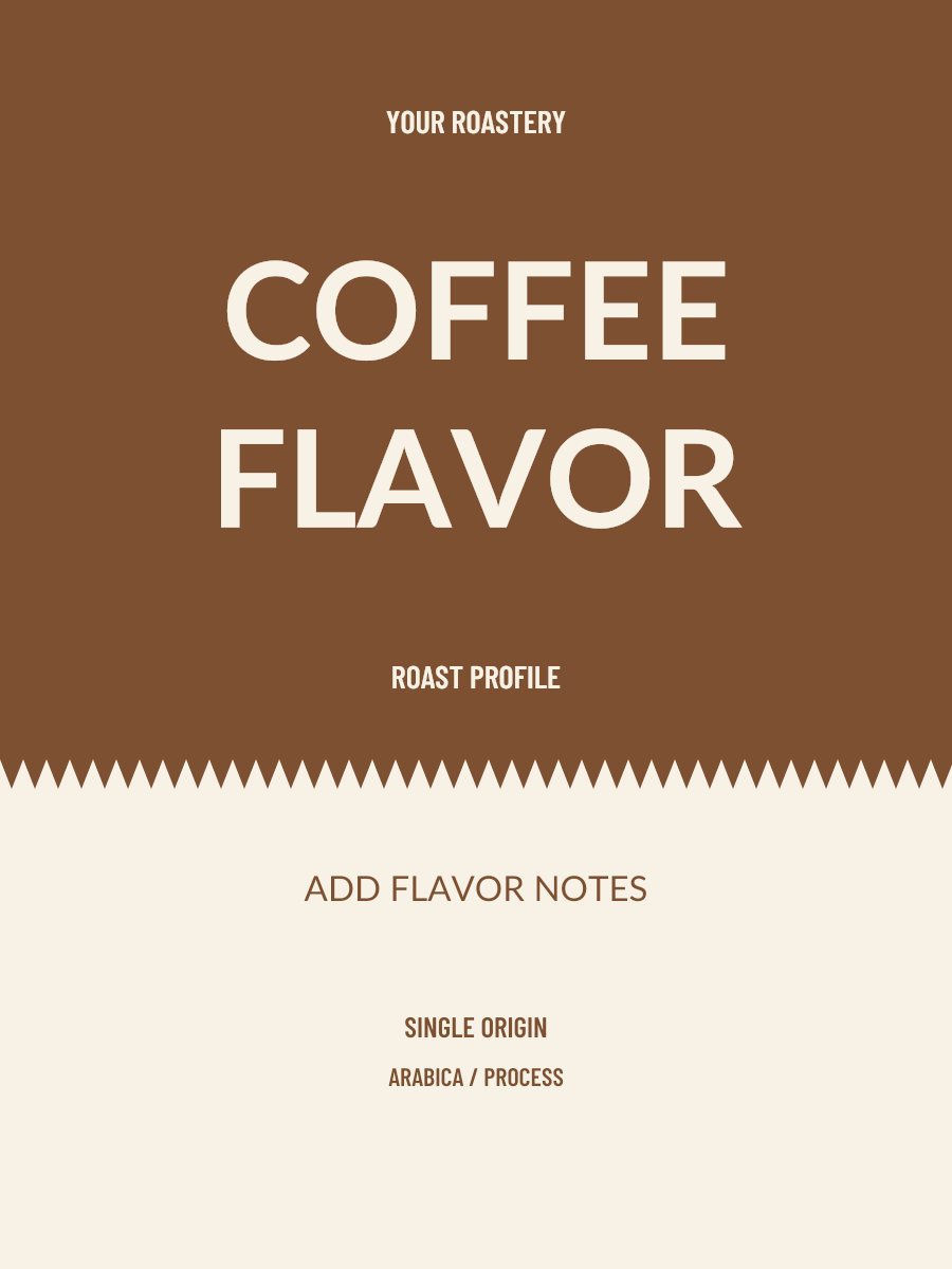 Brown Ticket Style Coffee Label layout with sample coffee details