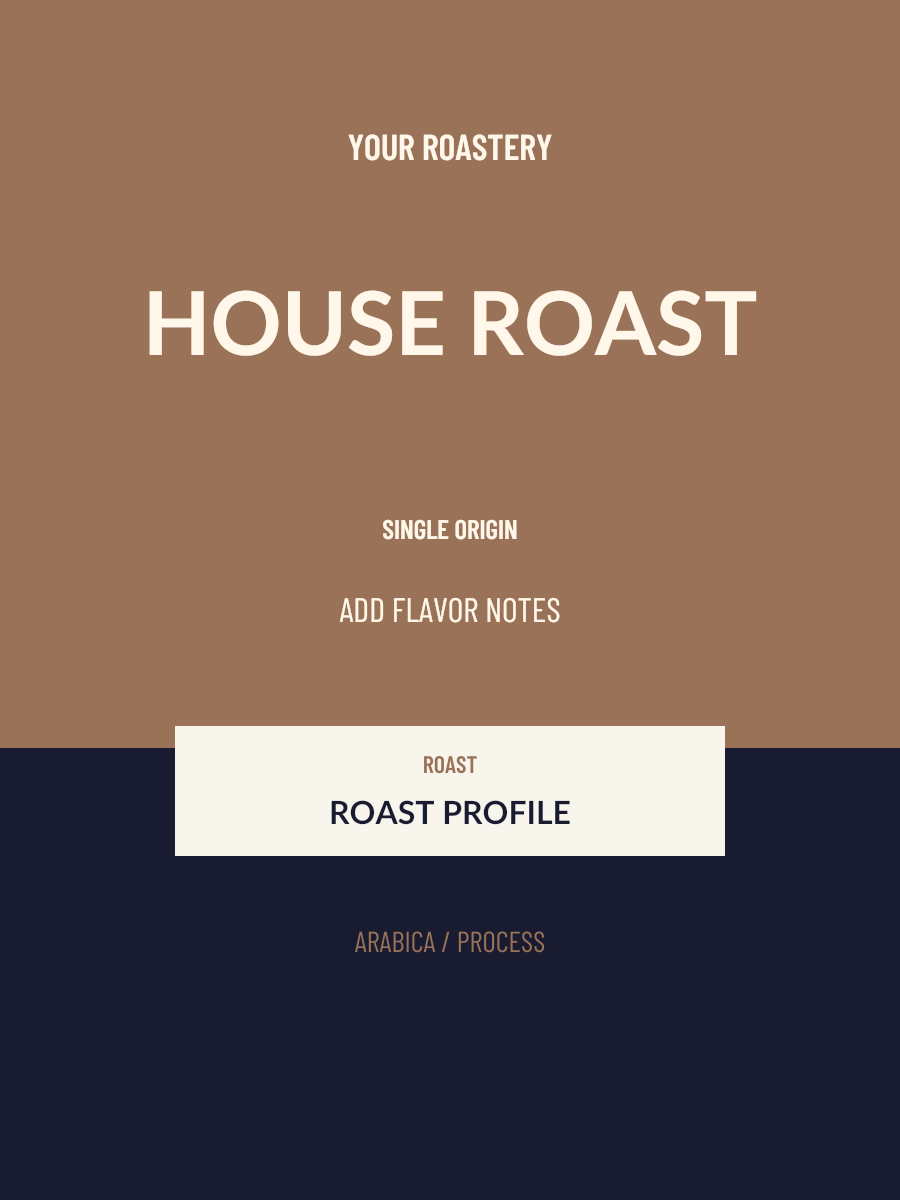 Brown House Blend Coffee Label layout with sample coffee details