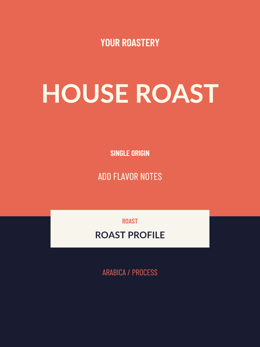 Red House Roast Coffee Label layout with sample coffee details