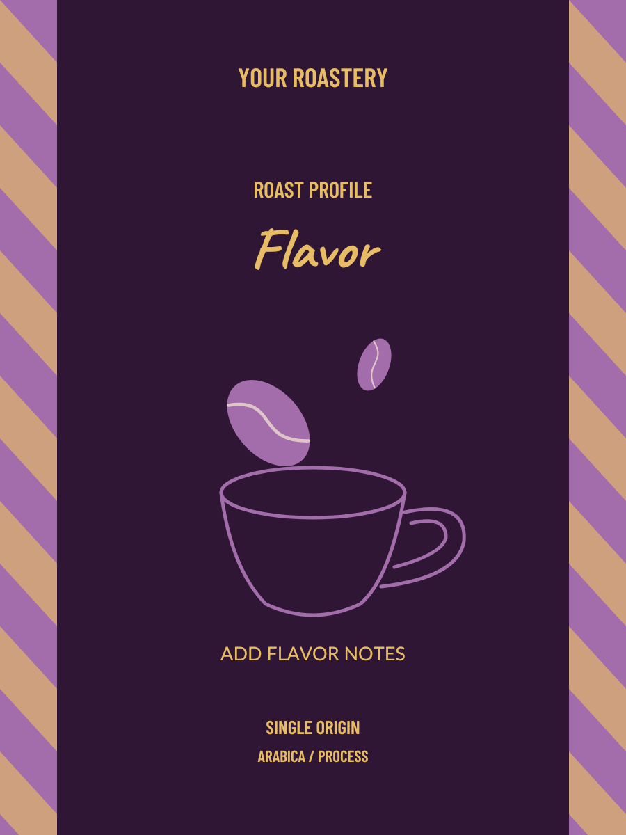 Handwritten Coffee Cup Label in Purple layout with sample coffee details
