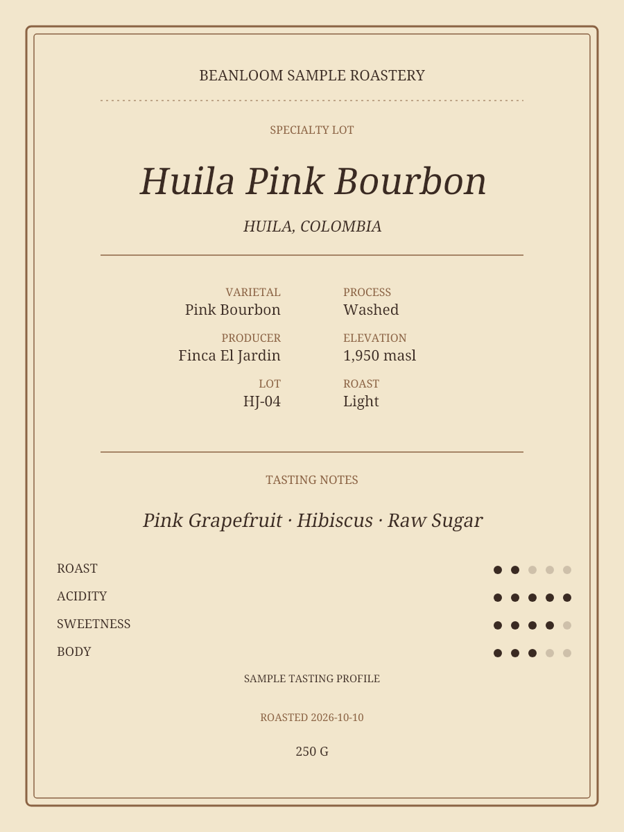 Vintage Apothecary Coffee Label Template layout with sample coffee details