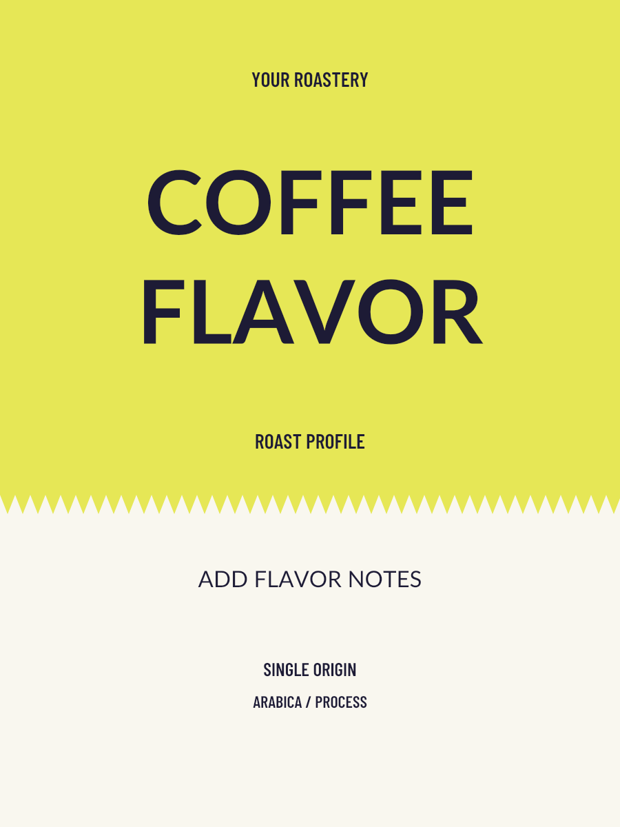 Yellow Ticket Style Coffee Label layout with sample coffee details